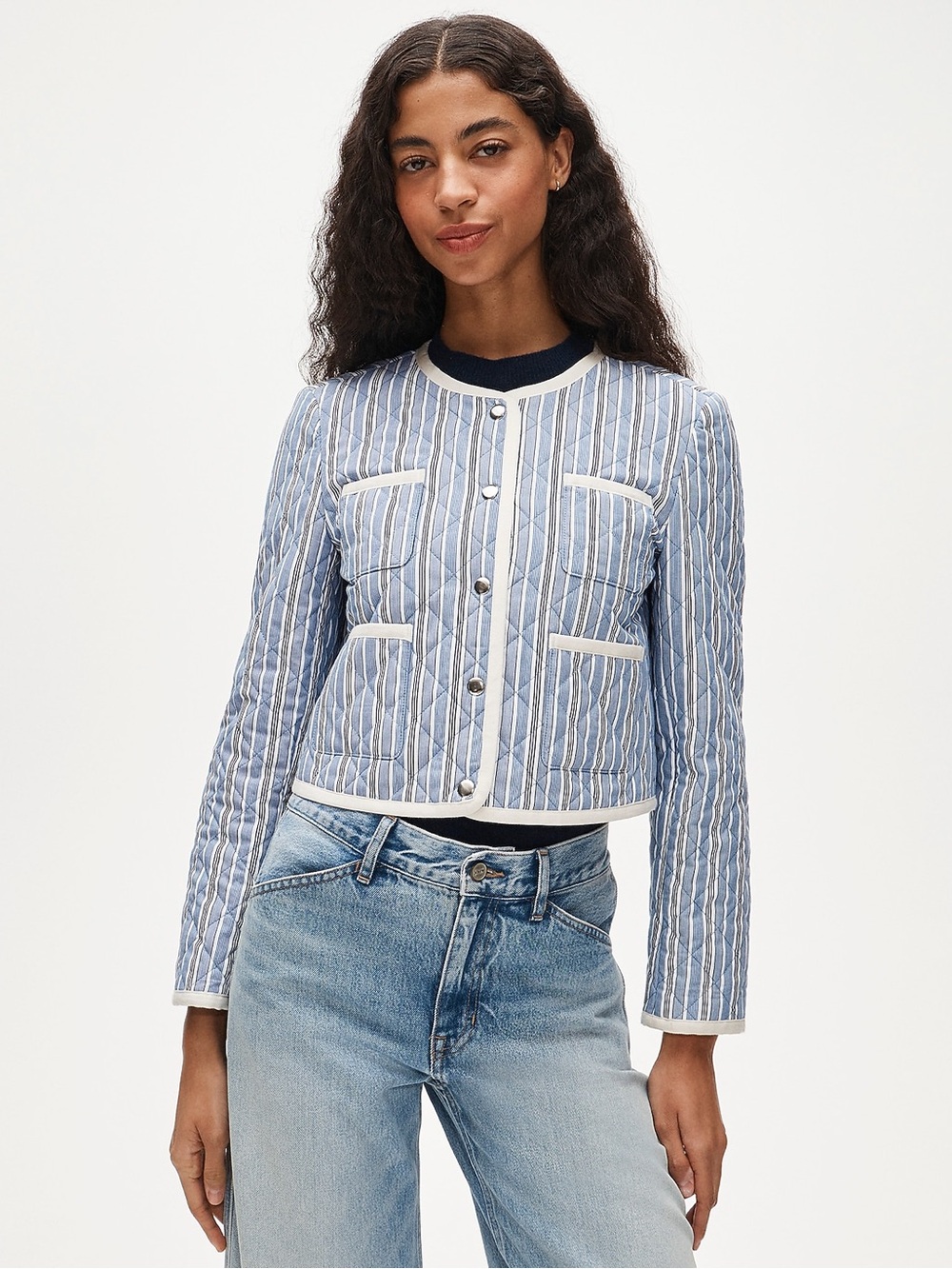 J.Crew Quilted Lady Jacket in Striped Cotton